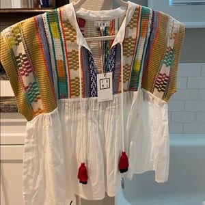 Aztec patterned, white top